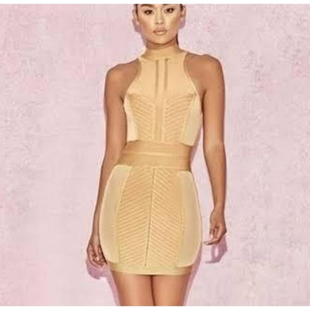 House of CB Gold Tan Sandrine Dress Medium RRP$240